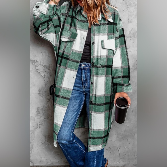 Womens Long flat Jacket Long Sleeve Button Down flannel (chose Color/SZ - Picture 9 of 14